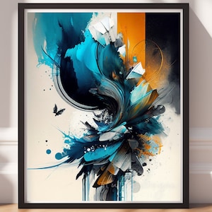 Teal and Gold Abstract Art Print: Modern Wall Decor (Digital Download)