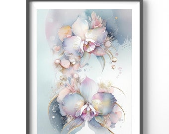 Watercolor Orchids Poster, Matte Vertical Posters,  Floral Wall Art, Flower Print