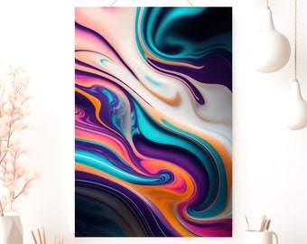 Abstract Poster, Rainbow Wall Art, Matte Vertical Prints, Black & White Decor, Teal Gold Abstract Print for Home or Office