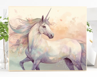 Unicorn Wall Art, Digital Download, Unique Decor, Colorful Art Print, Printable Decor, Nature Lovers Gift, Fantasy Painting, Art Print