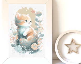 Watercolor Animals | Cat Digital Download | Baby Animal Prints for Nursery Wall Art | Printable Nursery Decor
