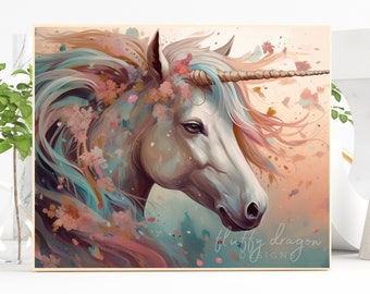 Unicorn Wall Art, Digital Download, Unique Decor, Colorful Art Print, Printable Decor, Nature Lovers Gift, Fantasy Painting, Art Print