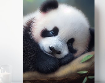 Baby Panda Canvas Print, Wrapped Canvas, Cute Animal Nursery Wall Art, Ready to Hang