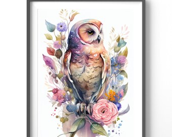 Garden Owl Poster, Matte Vertical Posters, Animal Wall Art, Owl Lover Print