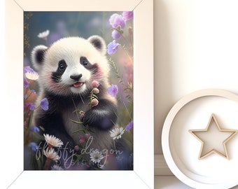 Cute Baby Panda Digital Art Print | Nursery Wall Art Download for Kids | Adorable Panda Decor