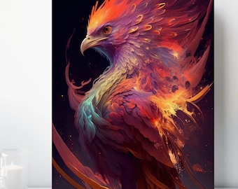 Phoenix Canvas Wall Art, Wrapped Canvas, Fantasy Bird Art, Ready to Hang