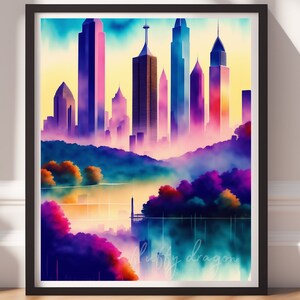 City Artwork - Colorful Cityscape Wall Art Digital Download, Unique Print for Home Decor, Modern Urban Art Decor