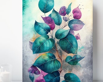 Botanical Watercolor Canvas Print, Wrapped Canvas, Abstract Nature Wall Art, Ready to Hang