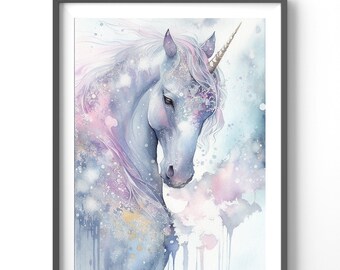 Unicorn Watercolor Poster, Matte Vertical Posters, Unicorn Wall Art, Fantasy Print