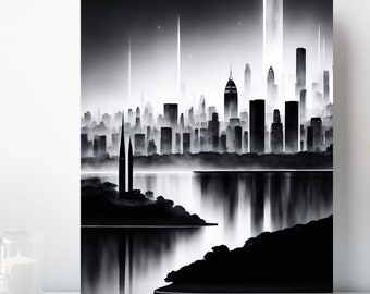 Cityscape Canvas Print, Wrapped Canvas, Black and White Wall Art, Ready to Hang