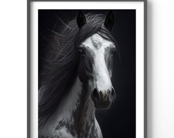 Spotted Horse Poster, Matte Vertical Posters, Equestrian Wall Art, Black and White Horse Print