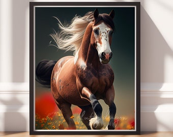 Equestrian Artwork: Wild Horse Digital Download, Horse Printable Animal Wall Art for Home Decor