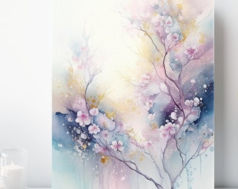 Cherry Blossom Flowers Canvas Wall Art, Wrapped Canvas, Flower Art, Ready to Hang