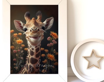 Digital Download |  Baby Giraffe v15 | Printable Art | Digital Print Wall Art | Art Print | Digital Painting | AI Art Print | Watercolor Art