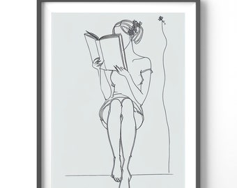 Line Art Poster - Bookish Minimalistic Wall Art, Matte Vertical Print for Book Worms, Perfect for Home Decor & Gifts