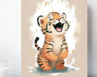 Baby Tiger Cub Canvas Wall Art, Wrapped Canvas, Nursery Safari Animal Art, Ready to Hang