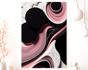 Pink Abstract Poster, Matte Vertical Posters, Black White Wall Art Print