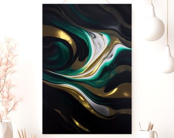 Abstract Poster - Green Gold White Art Print, Matte Vertical Wall Decor, Modern Home Decoration, Unique Gift Idea