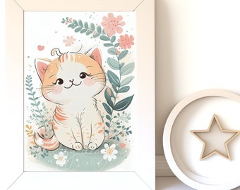 Watercolor Animals, Cat Painting v13, Digital Download, Baby Animal Prints, Nursery Wall Art, Printable Nursery
