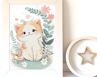 Watercolor Animals | Cute Cat Digital Download | Baby Animal Prints for Nursery Wall Art | Printable Nursery Decor
