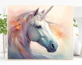 Digital Download Unicorn Wall Art, Colorful Printable Decor, Unique Fantasy Painting, Nature Lovers Gift, Art Print