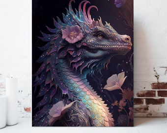 Dragon Canvas Wall Art, Wrapped Canvas, Whimsical Wall Art, Dragon Prints, Dragon Painting, Fantasy Artwork, Gamer Gifts, Ready to Hang