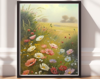 Floral Wall Art | Colorful Art Print | Retro Vintage Printable Download | Trendy Home Decor Poster