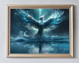 Digital Print | Water Phoenix Art | Fantasy Ocean Decor | Instant Download | Printable Wall Art for Home & Office