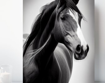 Horse Canvas Print, Wrapped Canvas, Black and White Horse Wall Art, Ready to Hang