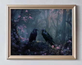 Raven Artwork - Gothic Printable Digital Download | Dark Forest Decor for Home & Office | Instant Art Collection