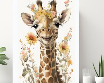 Giraffe Canvas Print, Wrapped Canvas, Cute Baby Animal Nursery Wall Art, Ready to Hang