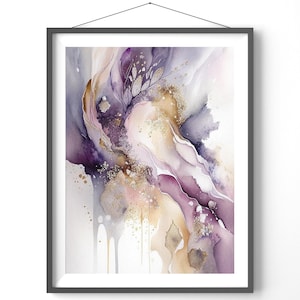 Abstract Poster - Purple Matte Vertical Wall Art, Gold Contemporary Print for Home Decor, Unique Modern Artwork
