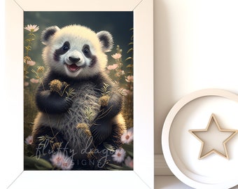 Cute Baby Panda Digital Art Print | Nursery Wall Art Download | Adorable Panda Decor for Kids' Room