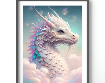 Dragon Poster, Matte Vertical Posters, Watercolor Wall Art, Fantasy Print