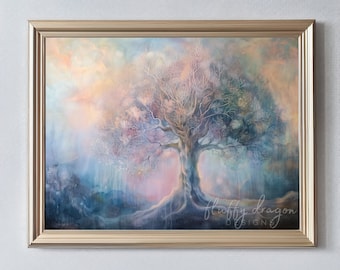 Ethereal Tree Digital Art – Dreamy Fantasy Nature Print – AI Artwork – Instant Download