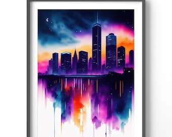 Cityscape Poster - Colorful Watercolor City Wall Art, Matte Vertical Print, Modern Home Decor, Cityscape Artwork for Living Room