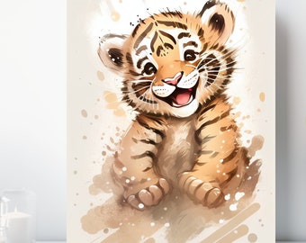 Baby Tiger Cub Canvas Wall Art, Wrapped Canvas, Nursery Safari Animal Art, Ready to Hang