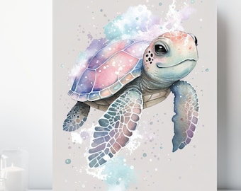 Sea Turtle Canvas Print, Wrapped Canvas, Cute Animal Art, Ready to Hang