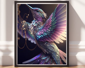 Hummingbird Print | Whimsical Decor, Magical Wall Art, Ethereal Digital Download for Home & Garden Decor