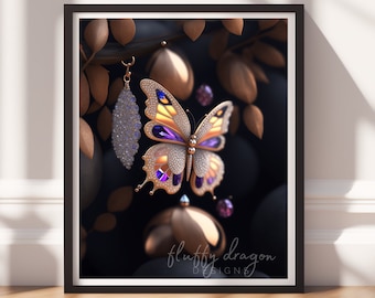 Digital Download |  Bejeweled Butterfly v5 | Printable Art | Digital Print Wall Art | Digital Wall Art | Digital Paintings | AI Art Prints