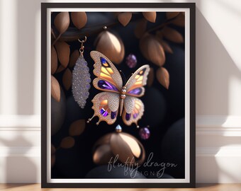 butterfly artwork | Colorful Fantasy Wall Art Digital Download | Vibrant Home Decor Print for Nature Lovers