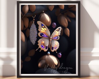 Digital Download |  Bejeweled Butterfly v5 | Printable Art | Digital Print Wall Art | Digital Wall Art | Digital Paintings | AI Art Prints