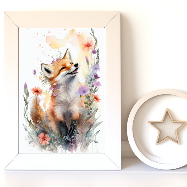Digital Download |  Baby Fox v8 | Printable Art | Digital Prints Wall Art | Art Prints | Digital Painting | AI Art Print | Watercolor Art