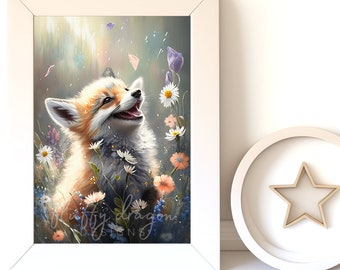 Digital Download |  Baby Fox v11 | Printable Art | Digital Prints Wall Art | Art Prints | Digital Painting | AI Art Print | Watercolor Art
