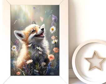 Baby Fox Print - Nursery Animal Art, Cute Digital Download for Kids' Room Decor, Instant Artwork for Baby Shower Gifts