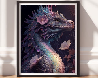 Dragon Print v3, Digital Painting Art, Printable Wall Art, Instant Download, Fantasy Decor, Gamer Gifts, Game Room