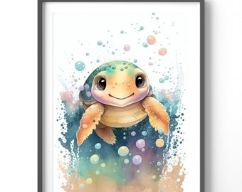 Sea Turtle Watercolor Poster, Matte Vertical Wall Art, Animal Print for Home Decor, Beach Decor, Ocean Artwork