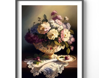 Vintage Floral Poster, Matte Vertical Posters,  Flower Wall Art, Vintage Print