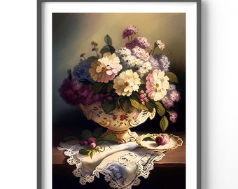 Floral Poster - Vintage Floral Wall Art, Matte Vertical Print, Retro Flower Decor for Home, Unique Artwork, Gift Idea