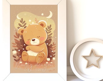 Baby Bear Art Print | Digital Nursery Download | Cute Bear Decor, Kids Room Wall Art, Printable Baby Shower Gift